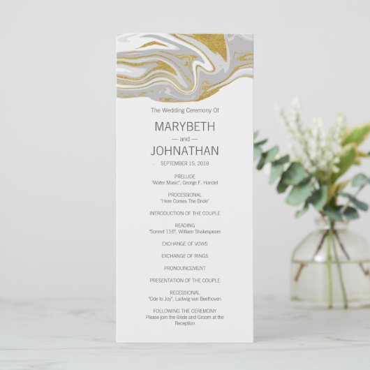 Moderne marmer- en Gold Wedding-kaart Programmakaart (Staand voorkant)