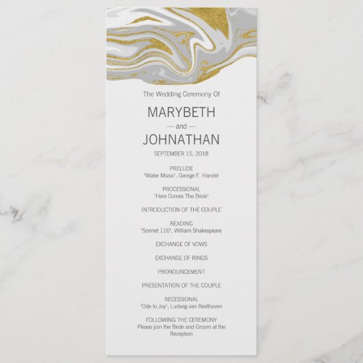 Moderne marmer- en Gold Wedding-kaart Programmakaart (Voorkant)