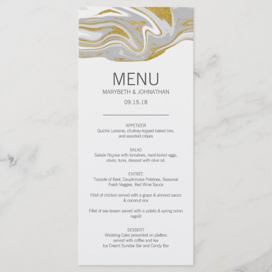 Moderne marmer- en Gold Wedding-menukaart Menu (Voorkant)