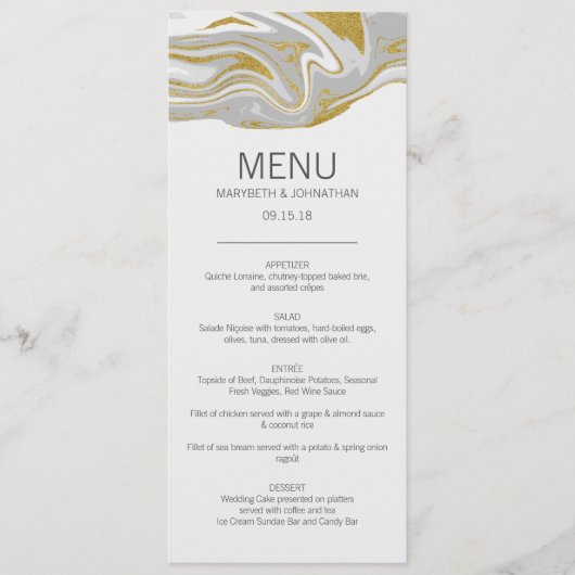 Moderne marmer- en Gold Wedding-menukaart Menu (Voorkant)