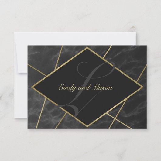 Moderne Marmer en Goud Geometrische Huwelijksantwo RSVP Kaartje (Achterkant)