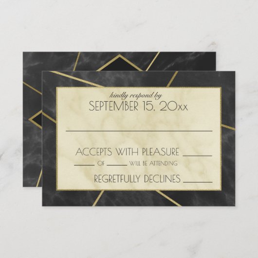 Moderne Marmer en Goud Geometrische Huwelijksantwo RSVP Kaartje (Voorkant / Achterkant)