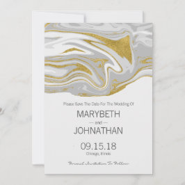 Moderne marmer en gouden bruiloft bespaart de datu save the date