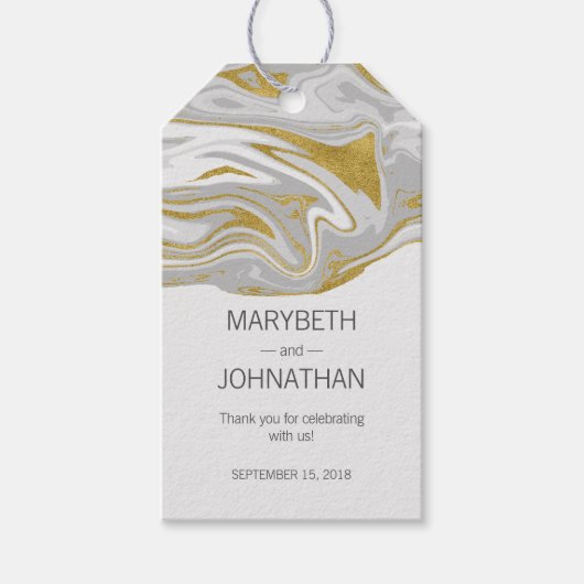 Moderne marmer en gouden bruiloft Dank je cadeau L Cadeaulabel (Voorkant)