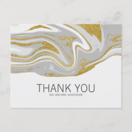 Moderne marmer en gouden bruiloft Dank u Briefkaar Briefkaart