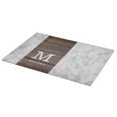 Moderne marmer en hout familienaam monogrammed snijplank (Hoek)