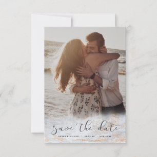 Moderne marmer Fade Dusty Blue Copper Custom Photo Save The Date
