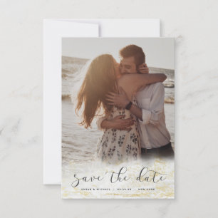 Moderne marmer Fade White met Gold Custom Photo Save The Date