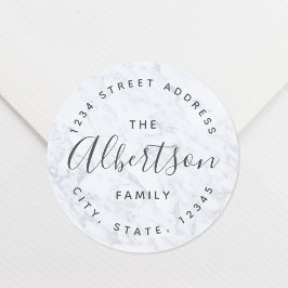Moderne Marmer Familie Naam Retouradres Ronde Sticker