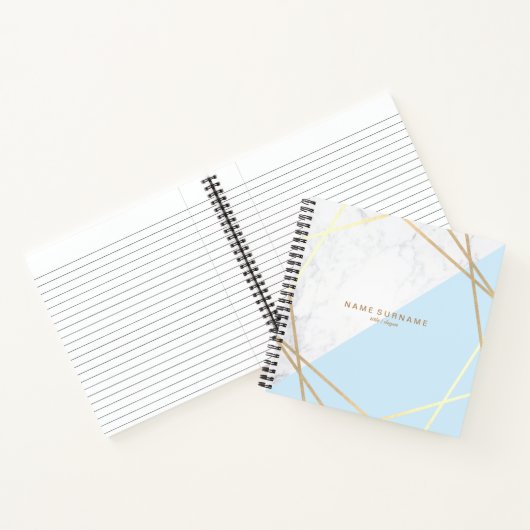 Moderne marmer Geometric Pattern Gold Light Blue Notitieboek (Binnen)