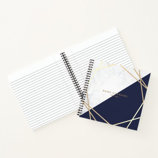 Moderne marmer Geometric Pattern Gold Midnight Blu Notitieboek (Binnen)