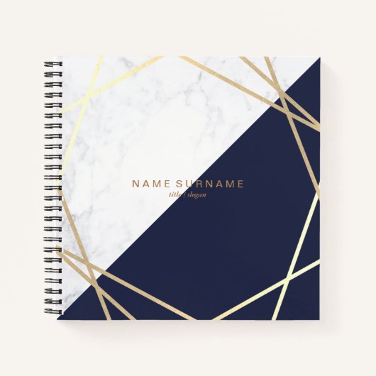Moderne marmer Geometric Pattern Gold Midnight Blu Notitieboek (Voorkant)