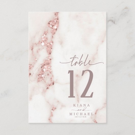 Moderne marmer Glitter Table Number Roos Gold ID81 Kaart (Voorkant)