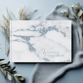 Moderne marmer Glitter Wedding Blue ID816 Gastenboek