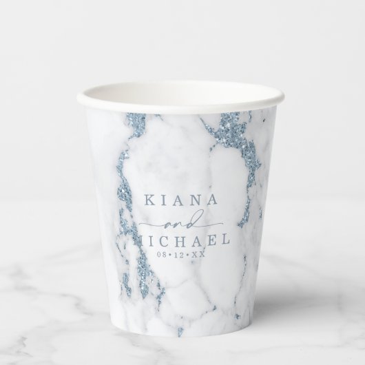 Moderne marmer Glitter Wedding Dusty Blue ID816 Papieren Bekers (Voorkant)