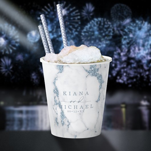 Moderne marmer Glitter Wedding Dusty Blue ID816 Papieren Bekers