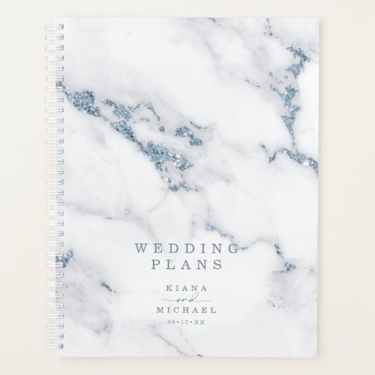 Moderne marmer Glitter Wedding Dusty Blue ID816 Planner (Voorkant)