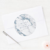 Moderne marmer Glitter Wedding Dusty Blue ID816 Ronde Sticker (Envelop)