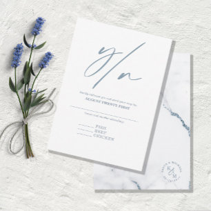 Moderne marmer Glitter Wedding Dusty Blue ID816 RSVP Kaartje