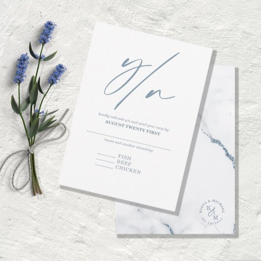 Moderne marmer Glitter Wedding Dusty Blue ID816 RSVP Kaartje