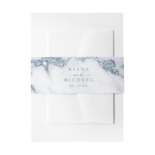Moderne marmer Glitter Wedding Dusty Blue ID816 Uitnodigingen Wikkel