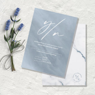Moderne marmer Glitter Wedding Dusty Blue V2 ID816 RSVP Kaartje