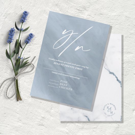 Moderne marmer Glitter Wedding Dusty Blue V2 ID816 RSVP Kaartje