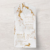 Moderne marmer Glitter Wedding Gold ID816 All In One Uitnodiging (Binnen)