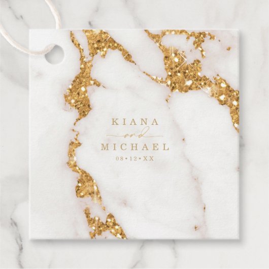 Moderne marmer Glitter Wedding Gold ID816 Bedankjes Labels (Voorkant)