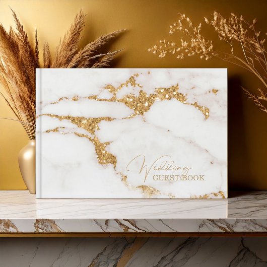 Moderne marmer Glitter Wedding Gold ID816 Gastenboek