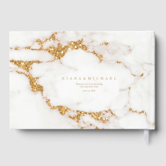 Moderne marmer Glitter Wedding Gold ID816 Gastenboek (Achterkant)