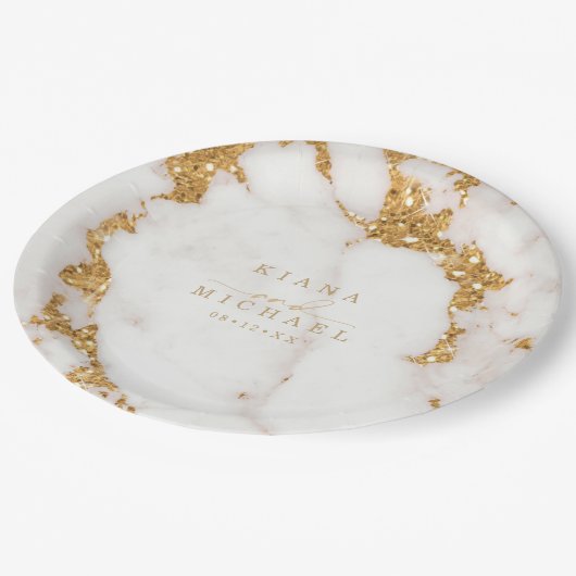 Moderne marmer Glitter Wedding Gold ID816 Papieren Bordje (Gekanteld)
