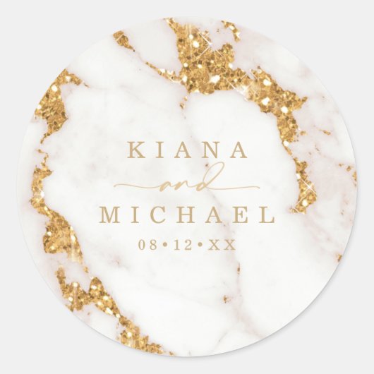Moderne marmer Glitter Wedding Gold ID816 Ronde Sticker (Voorkant)