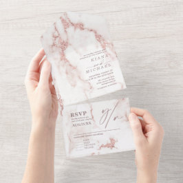 Moderne marmer Glitter Wedding Roos Gold ID816 All In One Uitnodiging