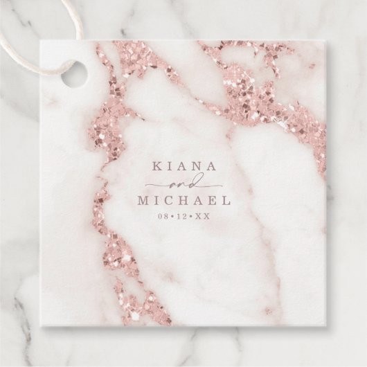 Moderne marmer Glitter Wedding Roos Gold ID816 Bedankjes Labels (Voorkant)