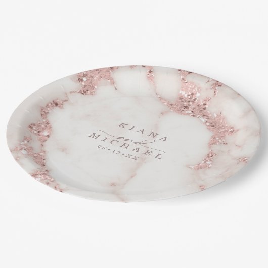 Moderne marmer Glitter Wedding Roos Gold ID816 Papieren Bordje (Gekanteld)