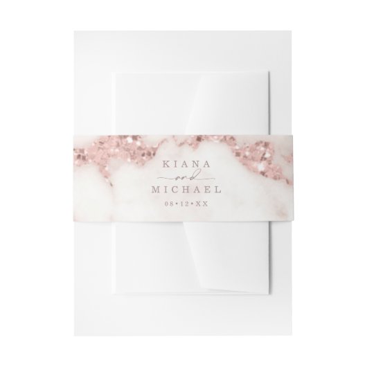 Moderne marmer Glitter Wedding Roos Gold ID816 Uitnodigingen Wikkel (Voorkant Voorbeeld)
