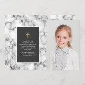 Moderne marmer Gold Cross-fotocommunie Bedankkaart (Voorkant / Achterkant)