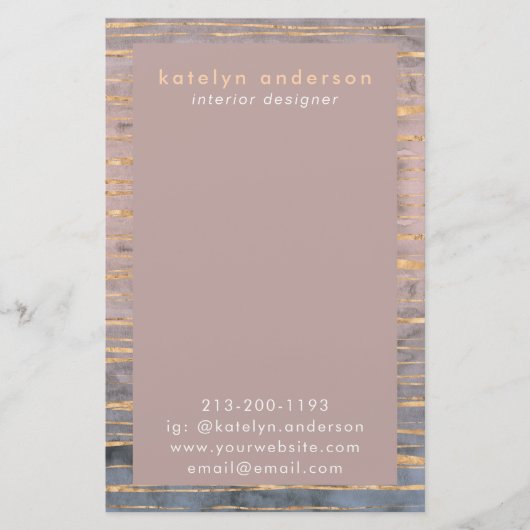 Moderne marmer Gold Foil Gemstone Interior Designe Briefpapier (Voorkant)