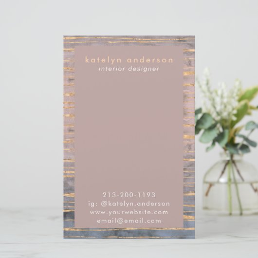 Moderne marmer Gold Foil Gemstone Interior Designe Briefpapier (Staand voorkant)