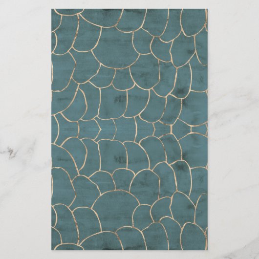 Moderne marmer Gold Gemstone Blauwgroen interieuro Briefpapier (Achterkant)