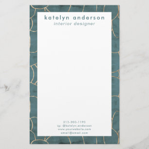 Moderne marmer Gold Gemstone Blauwgroen interieuro Briefpapier