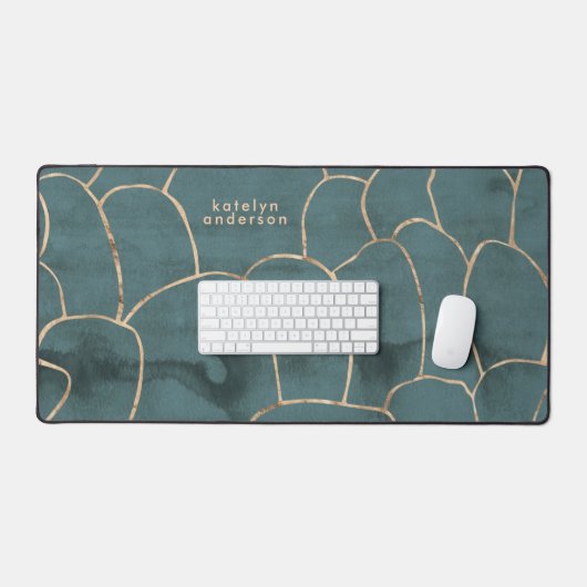 Moderne marmer Gold Gemstone Blauwgroen interieuro Bureaumat (Keyboard & Muis)