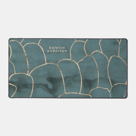 Moderne marmer Gold Gemstone Blauwgroen interieuro Bureaumat (Voorkant)