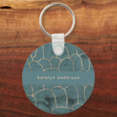 Moderne marmer Gold Gemstone Blauwgroen interieuro Sleutelhanger (Voorkant)