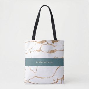 Moderne marmer Gold Gemstone Blauwgroen interieuro Tote Bag