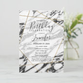 Moderne marmer Gold Geometric Birthday Party Kaart (Staand voorkant)