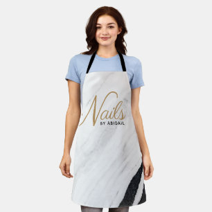 Moderne marmer Gold Nail Stylist White Apron Schort