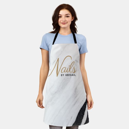 Moderne marmer Gold Nail Stylist White Apron Schort (Gedragen)