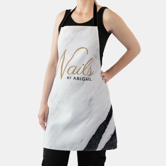 Moderne marmer Gold Nail Stylist White Apron Schort (Insitu)
